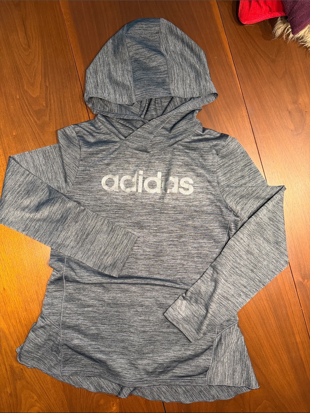 adidas Heathered Gray melange Hooded Long Sleeve Top with thumb holes